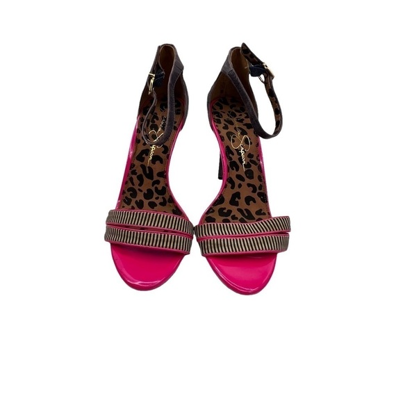 Jessica Simpson Jessies Blue Pink Striped Heeled Sandals Size 10 Women’s - Picture 3 of 9